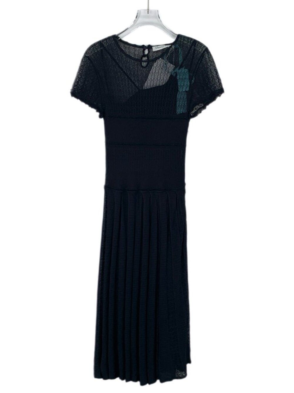 J30801 Dior Dior dark blue lace hollow silk dress 38 M size